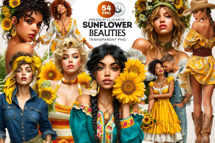 Sunflower Women Romantic Country and Boho Summer Graphics