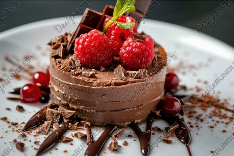 Gourmet chocolate mousse with raspberries example image 1