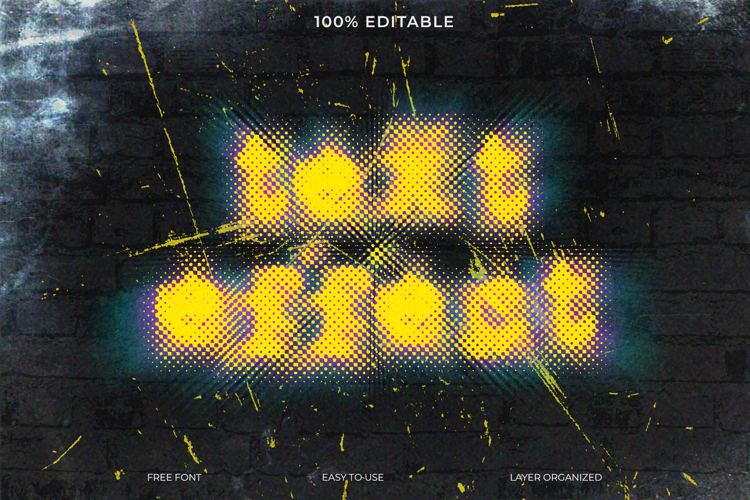 Editable Graphic Design with Bold Yellow Text on a Grunge Wa