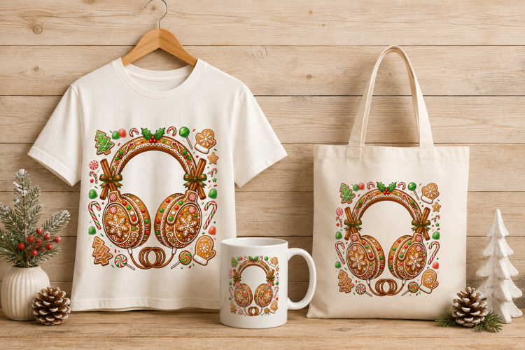 Gingerbread Headphones Sweet Christmas Art