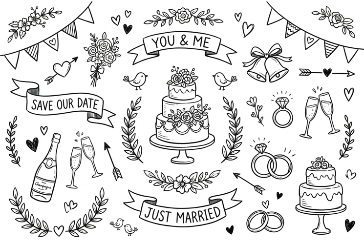 Hand Drawn Wedding Doodles Clipart