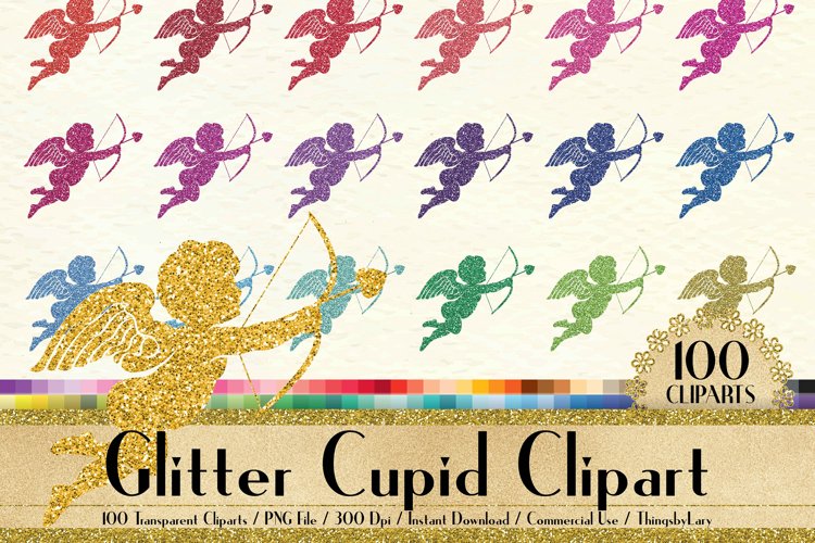 100 Glitter Cupid Love Clip Arts, Wedding, Luxury Glitter example image 1