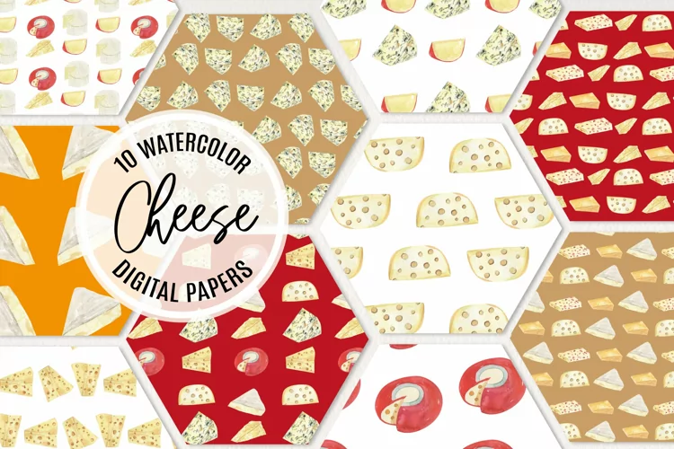 Cheese Watercolor Seamless Patterns Digital Food