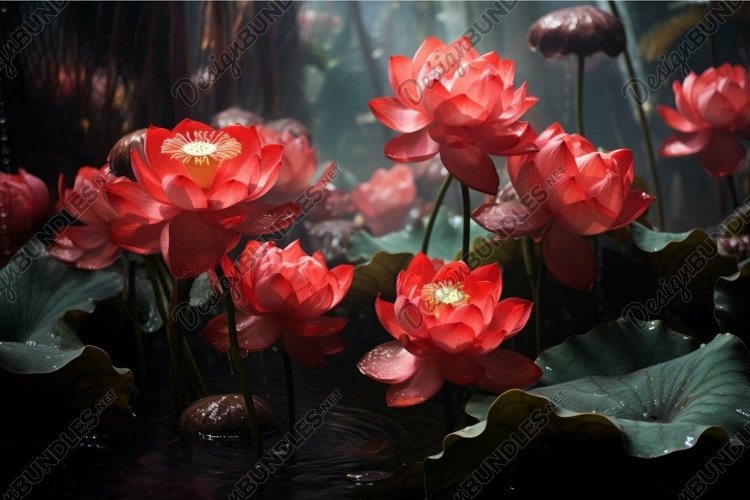 Serene lotus pond at twilight