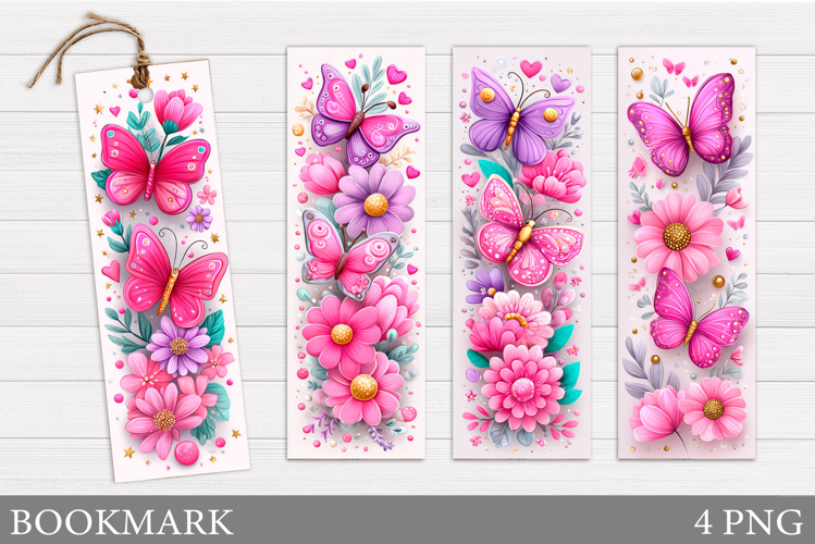 Butterflies Bookmark Design. Flowers Bookmark Sublimation