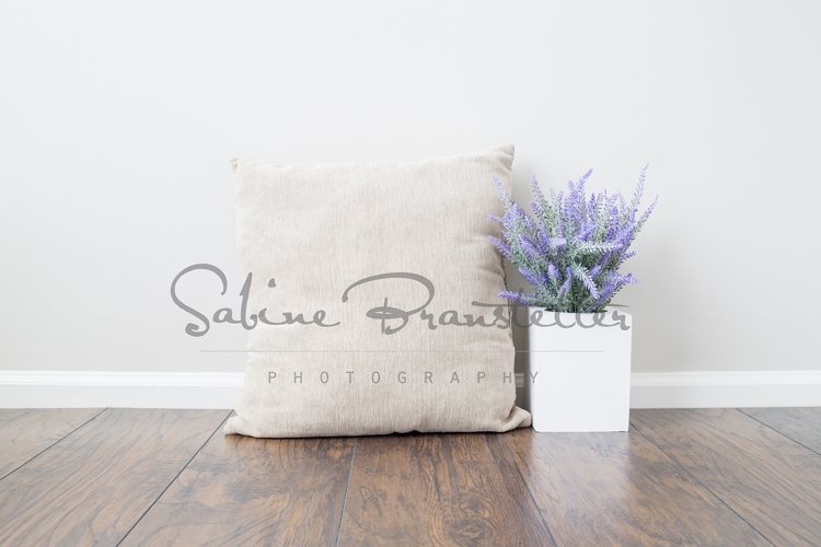 Styled Stock Photography Square Beige Pillow Mockup example image 1