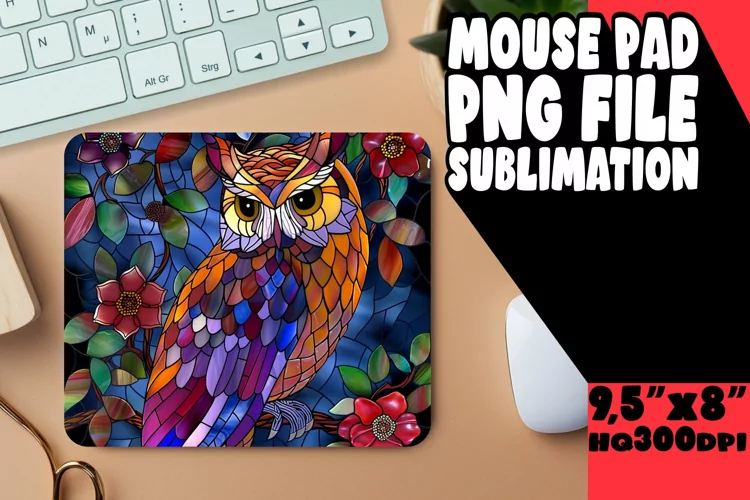 Colorful Bird Stained Glass Design Mouse Pad