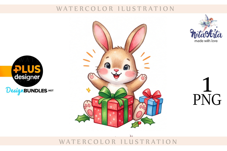 Christmas Bunny in Watercolor Style