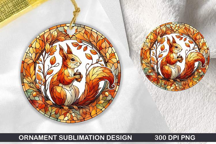 Squirrel Stained Glass Ornament PNG, Sublimation PNG Design