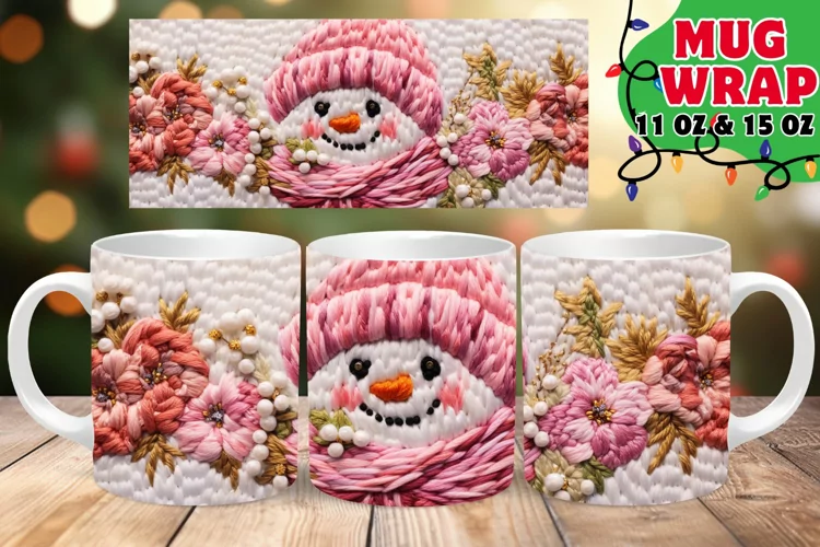 Winter Snowman 3D Embroidered Joy 11oz Mug