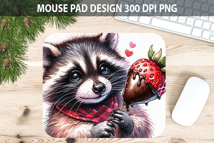 Watercolor Raccoon Mouse Pad Sublimation - Valentines PNG