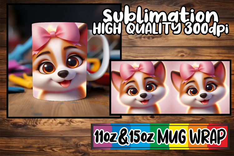 Radiant sunsets 11oz 15oz sublimation wrap, 3D Dog