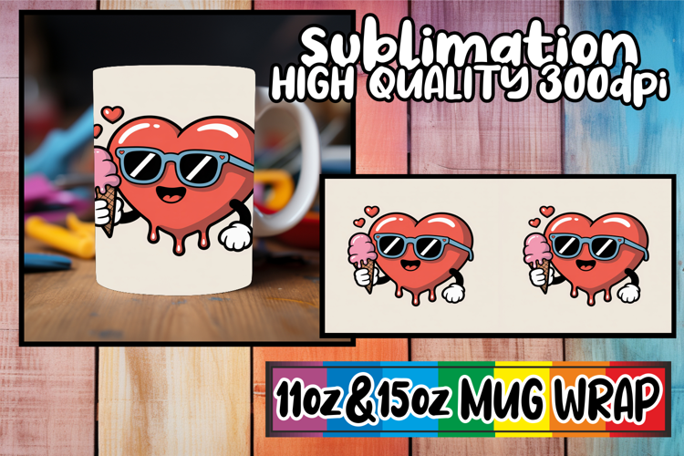 Bright outlooks 11oz 15oz sublimation wrap, Valenines Heart