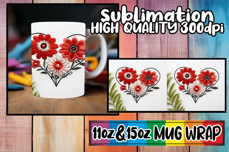 Valentine 3D Heart Pattern Mug - Sublimation 11oz/15oz