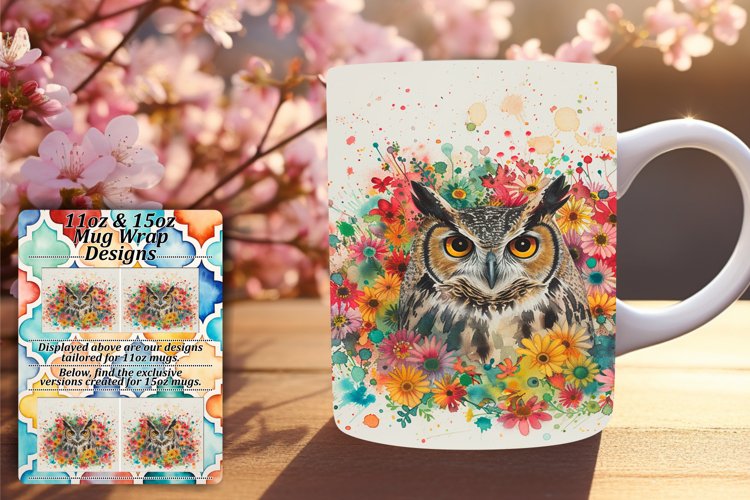 Colorful Spring Owl 11oz 15oz Mug Wrap example image 1