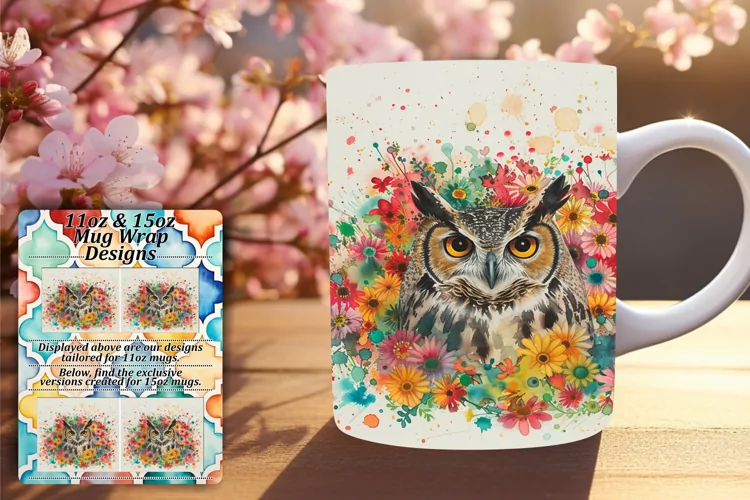 Colorful Spring Owl 11oz 15oz Mug Wrap