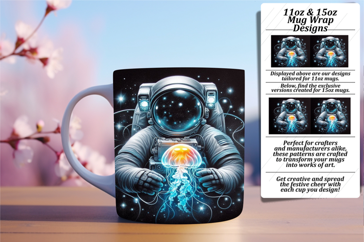 Stylish 11oz Mug Wrap Png Design , Astronaut