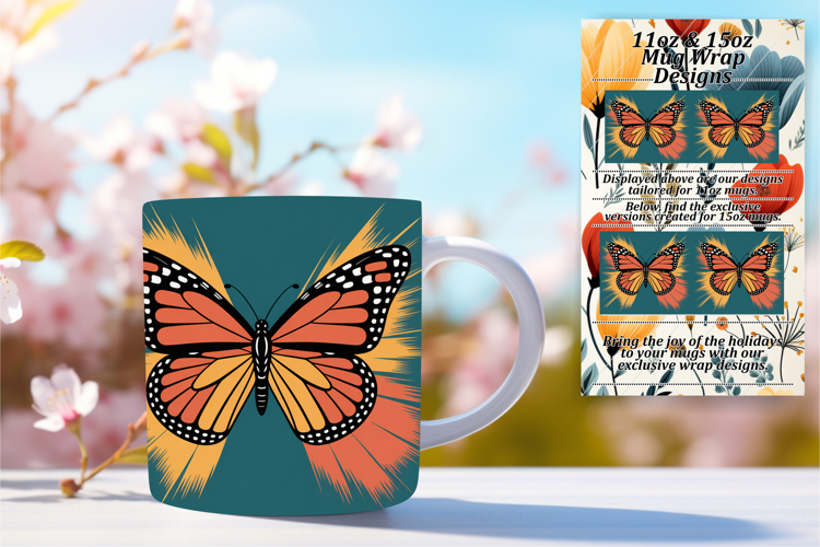 Elegant 15oz Mug Wrap Png Design , Butterfly
