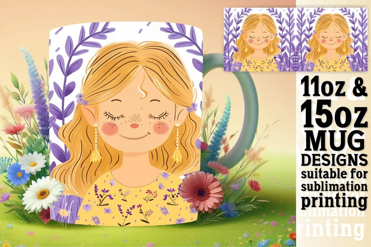 Lovely Watercolor Mug Wrap with Woman Portrait 11oz/15oz