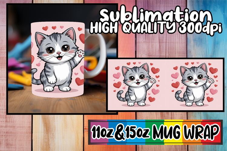 Unique charm 11oz 15oz sublimation wrap, Valentines Cat