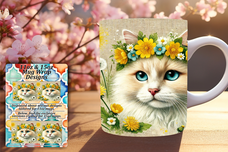 Creative 11oz Mug Wrap Png Design , Cute Cat
