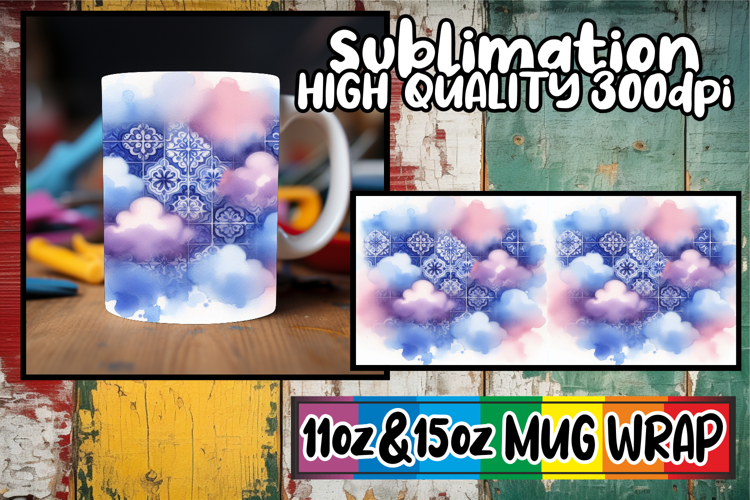 Joyful heart sublimation mug wrap, Watercolor Pattern