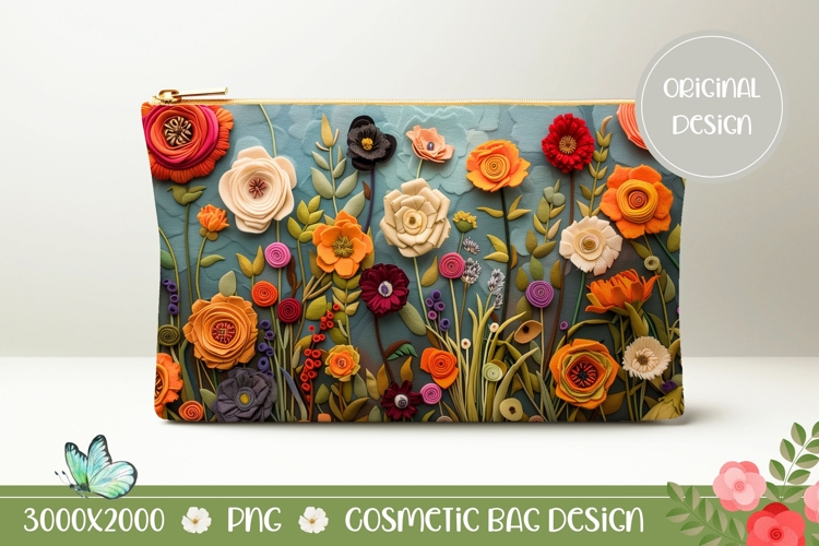 Knitted Flowers Cosmetic Bag, Colorful Cosmetic Bag Print