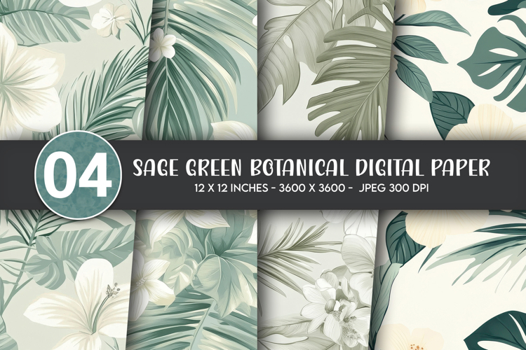 Sage Green Botanical Digital Paper