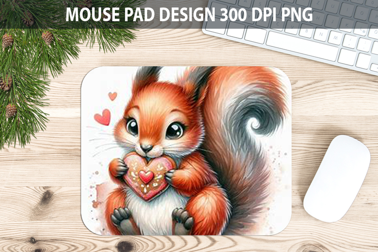 Watercolor Squirrel Mouse Pad Sublimation - Valentines PNG