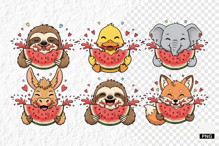 Animals Love Watermelon Clipart