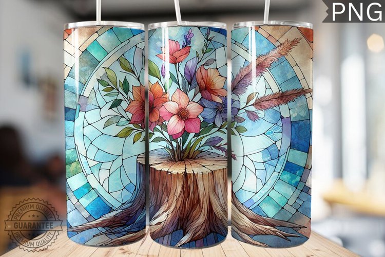 Watercolor Flower Wooden Stump Tumbler - High Quality 3Dpi example image 1