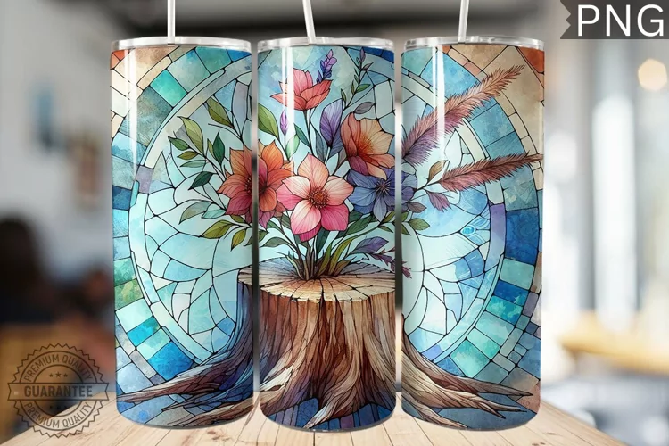 Watercolor Flower Wooden Stump Tumbler - High Quality 3Dpi