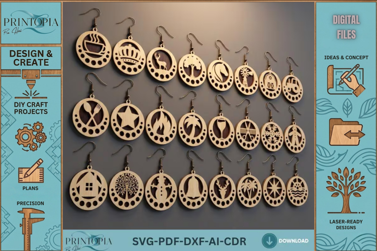 Wooden Earring Templates DIY Jewelry Designs Nature Animal F