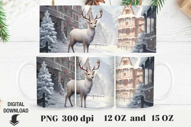 Christmas Mug Wrap, Christmas landscape Mug Sublimation
