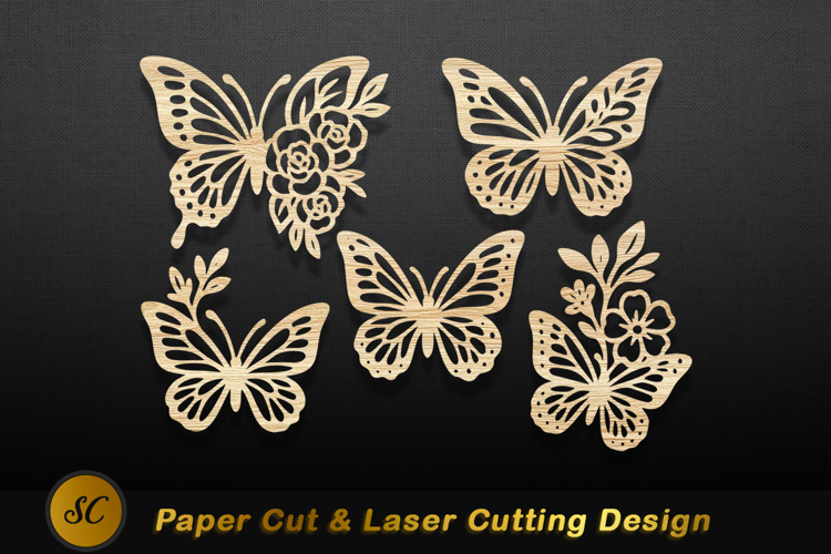 Wooden butterfly floral cutouts craft Laser cut