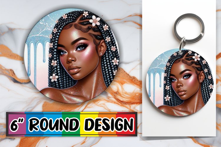 Joyful Coasters Circle PNG Style, Afro Girl