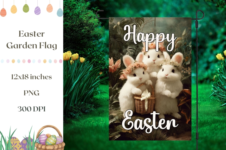 Easter Garden Flag, Cute Bunnies Garden Flag Print