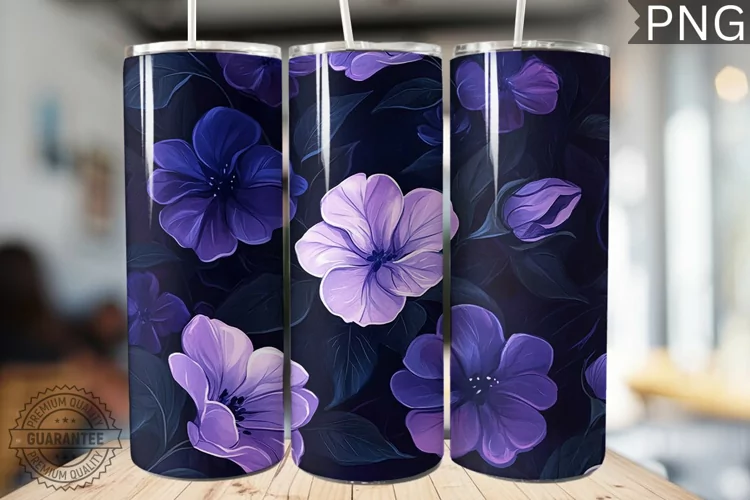 Purple Floral Tumbler Wrap - High Quality 300 Dpi