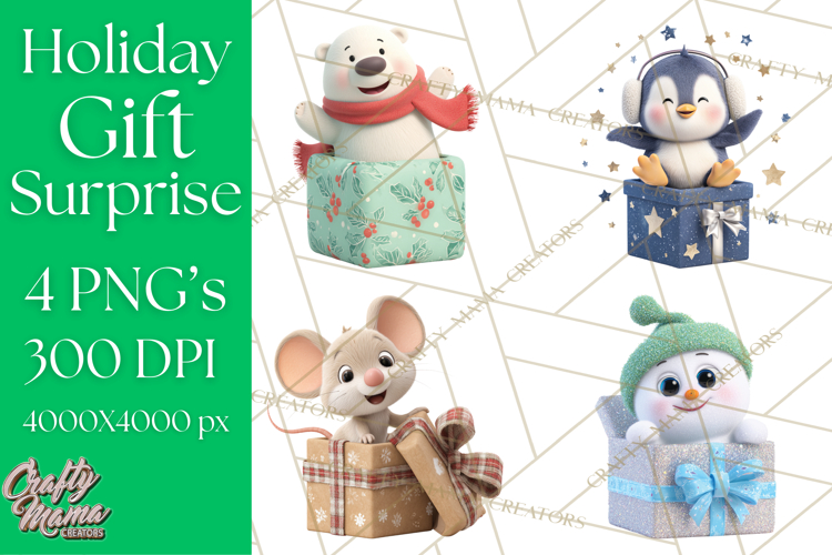 Christmas Characters in Gift Boxes PNG Clipart