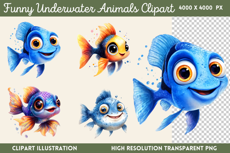 Funny Underwater Animals Sublimation PNG
