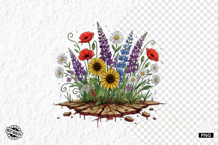 Whimsical Summer Wildflowers Clipart