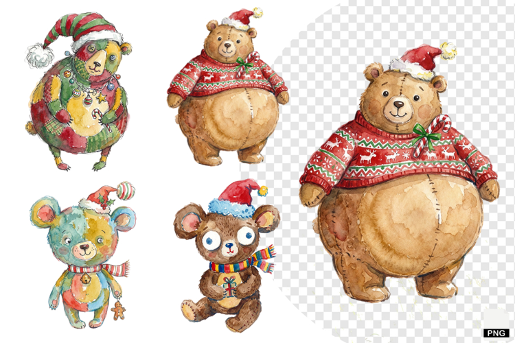 Quirky Christmas Teddy Bear PNG