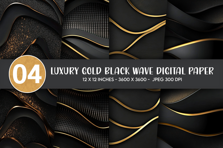 Luxury Gold Black Wave Digital Paper