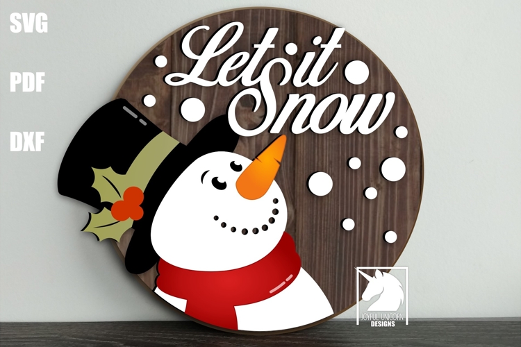 Let It Snow Round Sign SVG | Snowman Door Hanger SVG