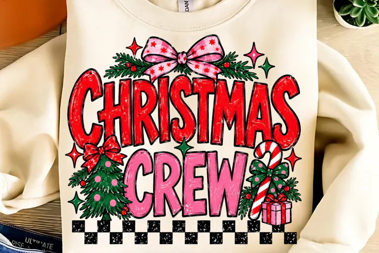Preppy Pink Christmas Crew PNG, Funny Christmas PNG