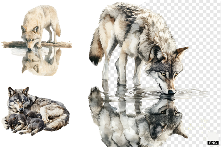 Winter Gray Wolves Clipart
