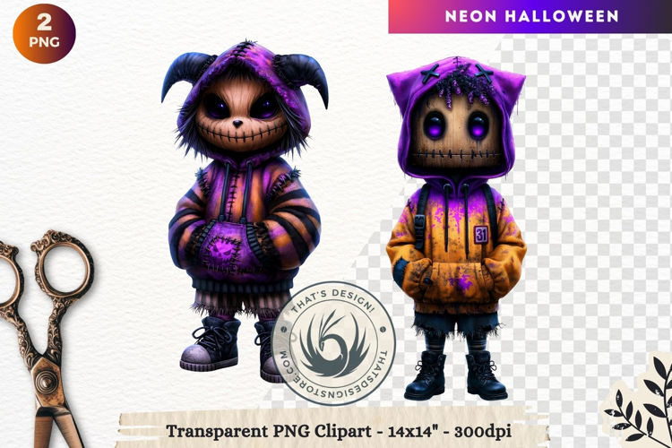 Neon Halloween Character Clipart Spooky Kawaii