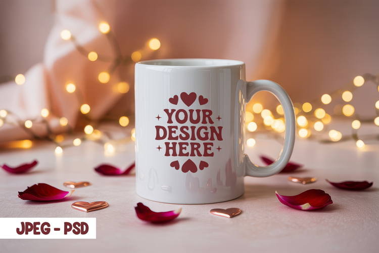 Valentine Mug Lights PSD JPEG Mockup