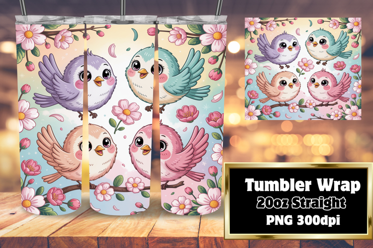 20oz Sublimation Tumbler Wrap , Birds