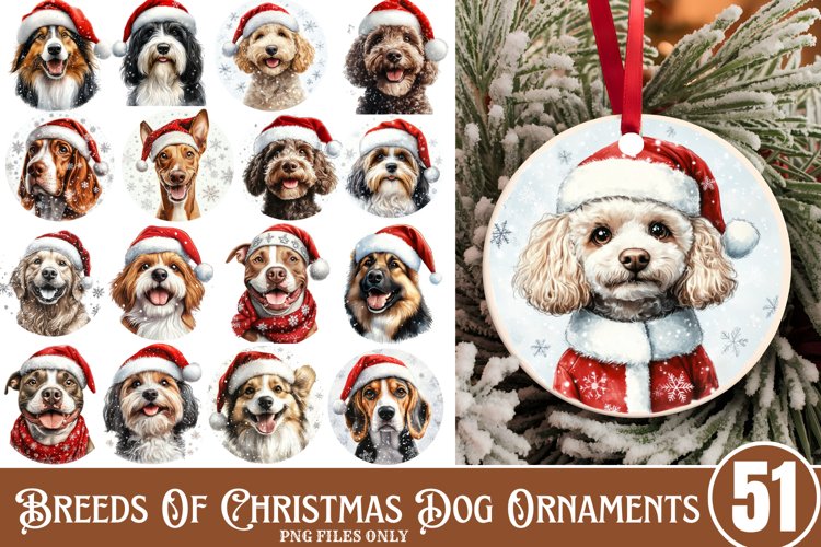 Breeds Of Christmas Dog Ornaments Clipart Bundle PNG